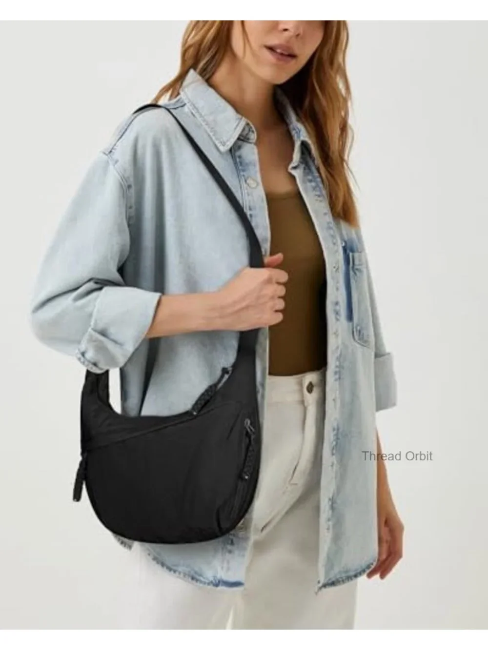 Nylon Crescent Crossbody Bag, Medium Slouchy Hobo, Multiple Pockets